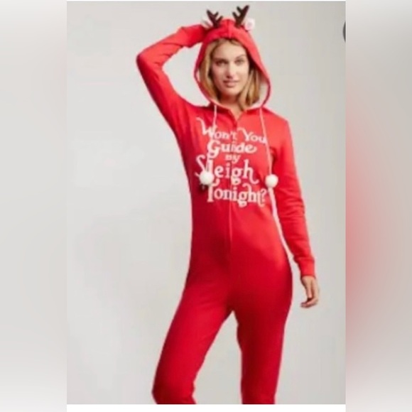 American Eagle Outfitters Other - American Eagle- “Won’t you guide my sleigh tonight” adult red onesie